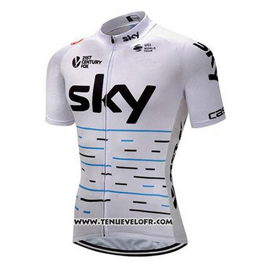 2018 Maillot Ciclismo Sky Blanc et Noir Manches Courtes et Cuissard